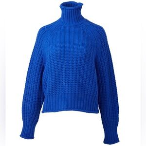 Arch4 Ellish Mock Neck Cashmere Sweater one size royal blue boxy chunky sweater